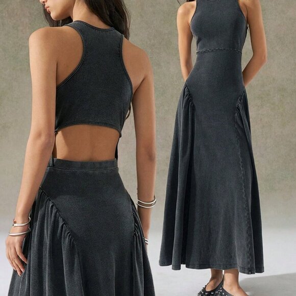 Black Casual Women's Distressed Wash Backless Design Dress - Picture 6 of 8